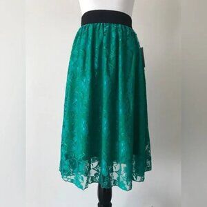 NWT LuLaRoe XS Lola Skirt emerald green lace lined dark academia cottagecore